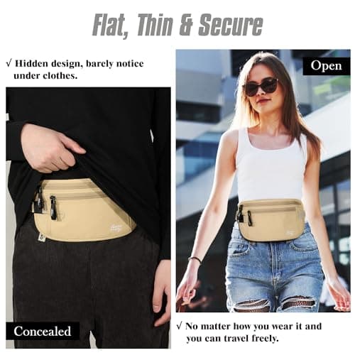 MoKo Travel Money Belt with Hidden RFID Blocking Wallet, Beige — view 3