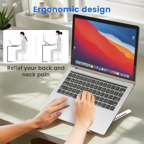 GrandMil Adjustable Laptop Stand for Desk – Foldable & Portable ABS+Silicone Desk Riser, Ventilated Cooling Holder for 10-17.3” Laptops & Tablets(Silver) — view 6