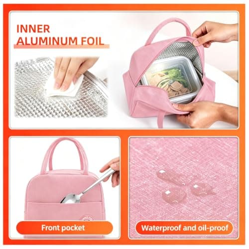 MeiLang Pink Insulated Lunch Bag Oxford Cloth Leakproof Thermal Tote — view 4