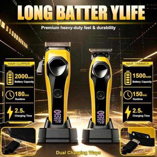 Professional Hair Clipper and Trimmer Set 7500RPM Charging Dock (Yellow) — view 4