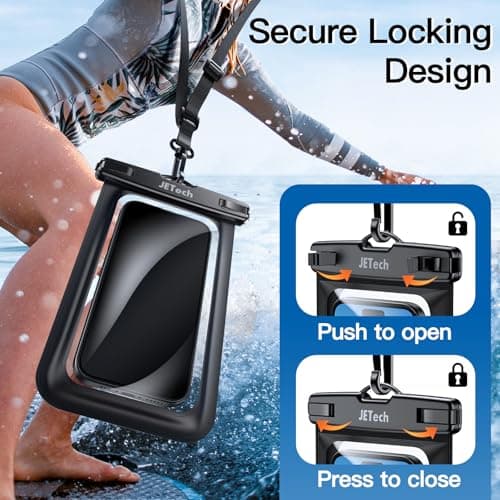 JETech IPX8 Waterproof Phone Pouch, Dry Bag, Black+Black, 2-Pack — view 6
