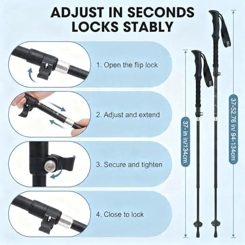 JIEHET Folding Hiking Sticks, Lightweight 7075 Aluminum Alloy Mountain Tech Trekking Poles for Men, Collapsible Walking Sticks for Travel, EVA Foam Grip, Set of 2 - Black — view 4