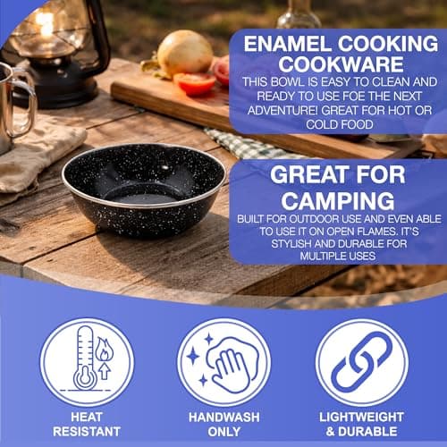 Navoys Enamel Camping Bowl - Black, Heat Resistant, Ideal Accessory for Camping, Picnic, Hiking, Fishing (1 Bowl) — view 3