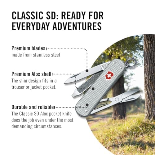Victorinox Swiss Army Knife Classic Alox Pocket Knife, 5 Functions, Silver — view 5