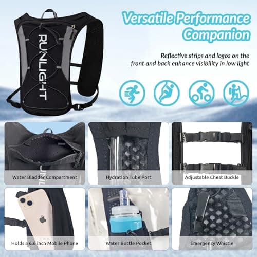 Running Vest Women Men,ight Reflective Hydration Vest Pack with 1500ml Soft Water Bottle,Adjustable Hydration Vest For Hiking Trail Cycling Marathon（Black） — view 4