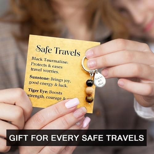 AIKOBAA Safe Travels Crystal Gift Set, Travel Protection Keychain with Blessing Card, Good Luck Journey Present with Protective Stones, Bon Voyage Gift for Travelers — view 4