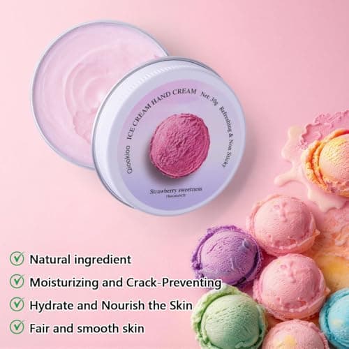 Qiookioo Ice Cream Hand Cream,Moisturizing Lotion for Dry Hands,Whipped Texture Scented Body Butter,Quick Absorbing Shea Butter Cream for Women & Men,Christmas Gift — view 5