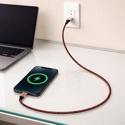 MyfavoriteK Brown PU Leather USB C to USB C Cable, Fast Charging Type C Phone Charger Cord with Gold Tips, 3.3 ft (Brown) — view 4