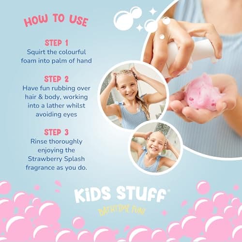 Kids Stuff Pink Wacky Whip Foaming Hair & Body Wash with Strawberry Swirl Fragrance | Dermatologically Tested Kids Hair & Body Wash | Gently Cleanses Hair & Skin | Vegan | Cruelty Free | 200ml — view 5