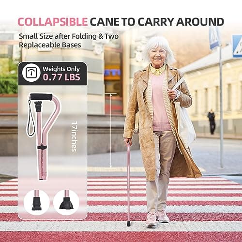 BeneCane Walking Cane for Men & Women Adjustable Cane with Offset Soft Cushioned Handle -Portable Lightweight Sturdy Mobility Walker Aid for Elderly, Seniors Collapsible Cane — view 6