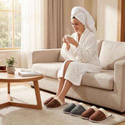 Goaste 8 Pairs Disposable Home Slippers, Non Slip Hotel Slippers, Washable Coral Fleece Spa Slippers, Closed-Toe Guest Slippers in 2 Colors for Men Women Guests, Home, Bathroom, Bedroom, Hotel, Travel — view 2