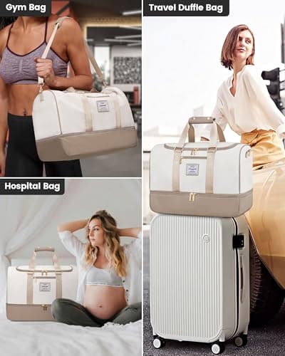 LOVEVOOK Travel Duffle Bags for Women, 50L Large Weekend Hospital Overnight Holdall with Toiletry Bag, Gym Yoga Bags with Shoe Compartment & Wet Pocket, Hand Luggage Bag for Flight Travel Sports — view 6