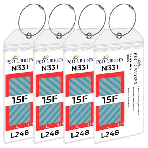 P&O Cruise Luggage Tag Holders [4 Pack] – Wide Tags – Waterproof, Durable with Steel Loops – Fits All P&O Cruise Ships for Cruising in 2026, 2027 and 2028 – Cruise Essentials