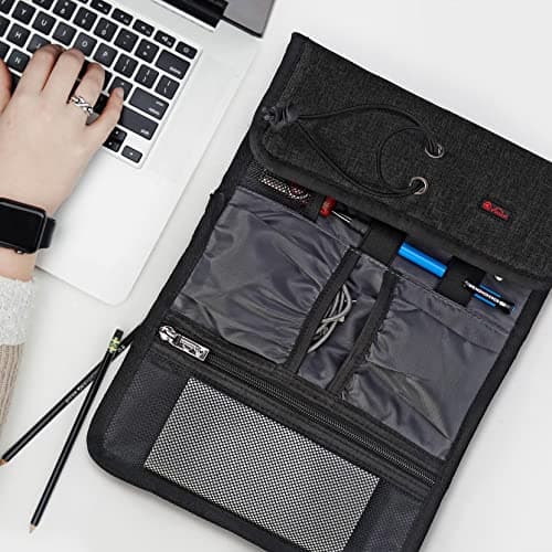 Vinsani Roll Up Accessories Universal Travel Organiser Easy Carry Portable Foldable Make Up Cable Charger Earphones USB SD Card Electronics Essentials Carrying Case – Black — view 2