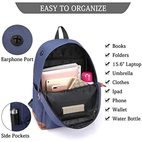 VASCHY School Backpack Unisex Classic Lightweight Tear Resistant Water Resistant for 15 inch Laptop, Blue New, 18.5 inches, Casual — view 4
