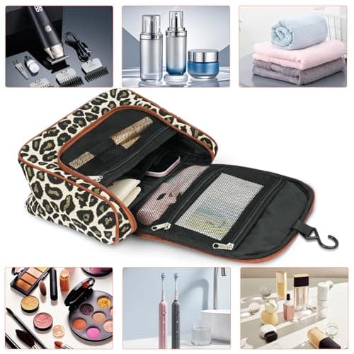 OSDUE Hanging Toiletry Bag for Men Women, Large Capacity Wash Bag with Hook and Handle, Waterproof, Makeup Organizer, Travel Accessories, Leopard Print Travel Washbag — view 5