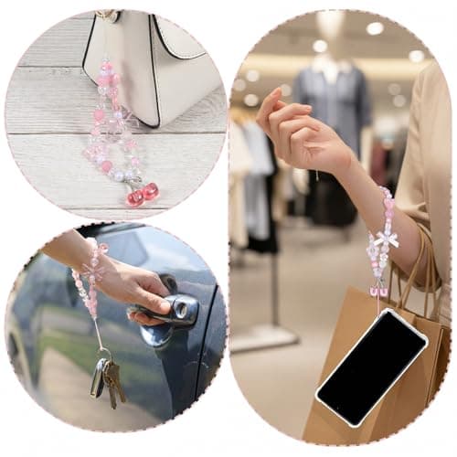 Ouligay Cherry Phone Charm Strap Cute Camera Charm Strap Beaded Camera Strap Wrist Pink Phone Chain for Bag Case Bags Pendants Decor Chains Valentine's Day Gifts for Woman Girls — view 5