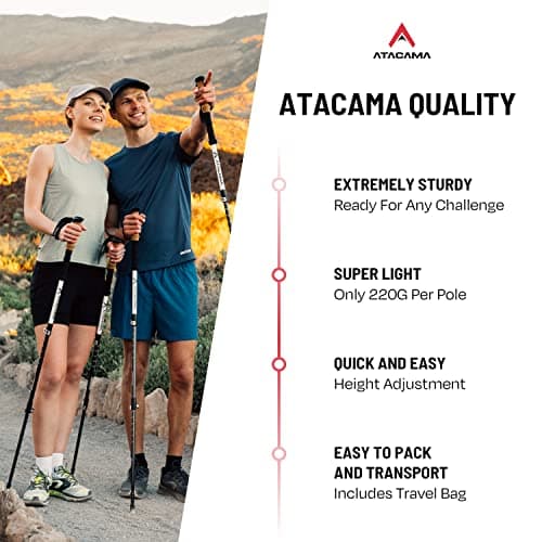 ATACAMA Trekking Poles Hiking Poles Telescopic Carbon Nordic Walking Poles for Men and Women Adjustable Lightweight Cork Handle Nordic Rubber Buffer — view 2