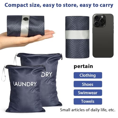 AOOTE Waterproof Travel Laundry Bag, 2 Pack Dirty Clothes Organizer with Zipper, 2 Sizes Foldable Dirty Clothes Storage Bag, Wet Bags for Travel, Swimming, Gym, Beach, Pool, Workout, Yoga, Navy Blue — view 3