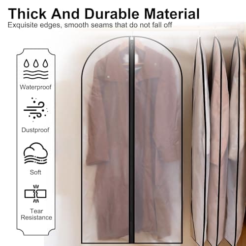 3 Pcs Dress Bags Coverss, 60 x 140cm Long Dress Covers Garment Bags for Hanging Clothes Protector Bag, Waterproof Dustproof Clothes Covers with Zip, for Wedding Dresses Suits Coats Jackets Garments — view 3