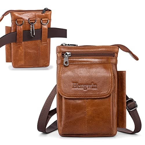 Hengwin Crossbody Phone Bag, Men’s Shoulder Strap Bag, Genuine Leather Card Wallet, Mobile Phone Case Holder, Small Purse Handbag, Passport Travel Pouch Carrier