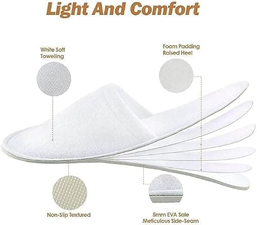 Hotel Slippers, 20 Pairs White Closed Toe Guest Slippers, EVA Sole — view 2