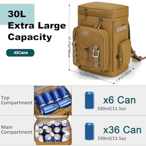 YOUNGOA 30L Cooler Backpack, Large Insulated Leakproof Picnic Backpack, Waterproof Cool Bag Rucksack for Camping/Hiking/BBQ, Yellow — view 2