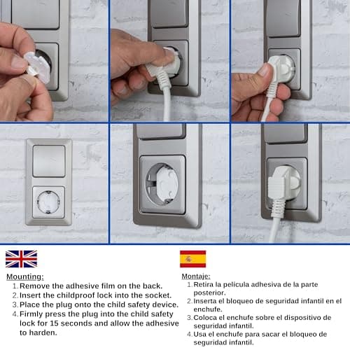Sockets child protection for gluing, 10 pieces, suitable for Schuko sockets type F, in white, type F protection for gluing, outlet safety plug, connector child security, baby point lock set — view 6
