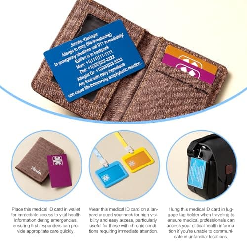 UNICGIFT Custom Medical Alert ID Card, Aluminum Travel ICE Wallet Card, Personalize Engraving Emergency Contacts, Health Conditions, Medication List, Allergies & Identification — view 5