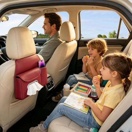 Back Seat Car Organizer - PU Leather | Tissue Box Cup Holder Storage — view 2