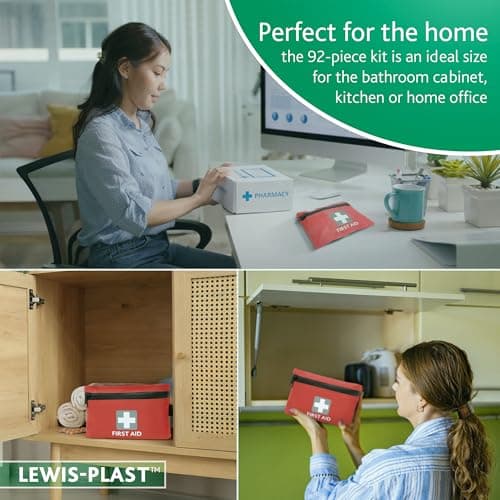 Lewis-Plast Premium 92 Piece First Aid Kit - Safety Essentials for Travel, Car, Home, Camping, Work, Hiking & Holiday Red , Small — view 5