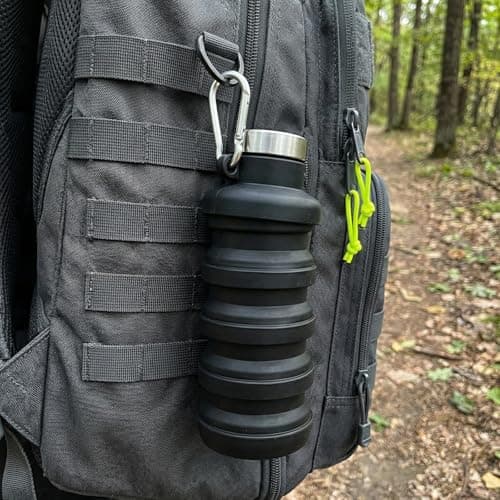 FooYee Collapsible Silicone Water Bottle 500ml, Black Foldable Portable Travel Mug, Reusable BPA Free Folding Water Cup for Outdoor Camping, Hiking, Picnic and Travel — view 3
