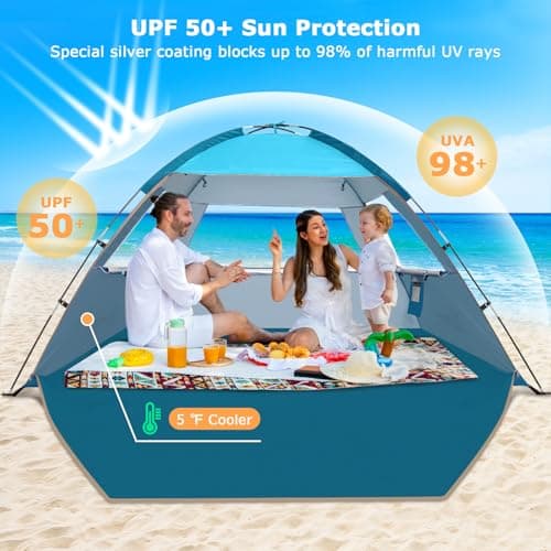 COMMOUDS Beach Tent for 3-4 Person, UPF 50+ Beach Shelter, Lightweight & Easy Set Up and Carry Family Sun Shade Tent Event Shelter for Camping, Fishing, Picnic, Outdoor — view 3