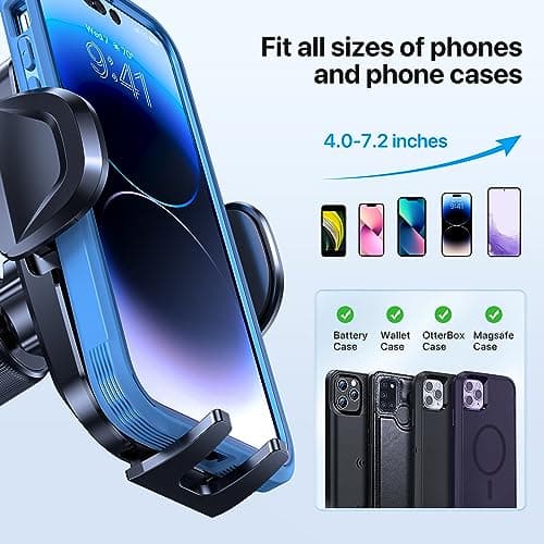 Miracase Car Phone Holder, Stable Double Steel-Hook Air Vent Car Phone Mount Cradle 360°Rotation, One Button Release Mobile Phone Holder for iPhone, Galaxy, All 4.0''-7'' Smartphones — view 5
