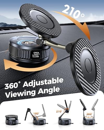 Car Phone Holder for Magsafe – [Carbon Fiber] Phone Mount for Car [Super Strong Magnetic, 360° Adjustable, 108LBS Vacuum Suction] Phone Holders for Your Car, Car Accessories for iPhone 17–12 Series — view 2