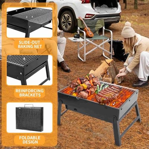 Portable BBQ Grill Foldable Barbecue Grill Rack Burning Charcoal Grill — view 4