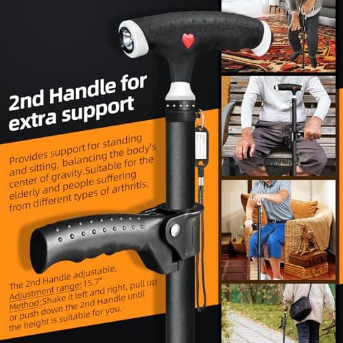 ispuoocti Adjustable Walking Sticks for Men and Women with 2nd Handle for Extra Support, Stylish Walking Stick with Light Suitable for Seniors and People Suffering from Different Types of Arthritis — view 3