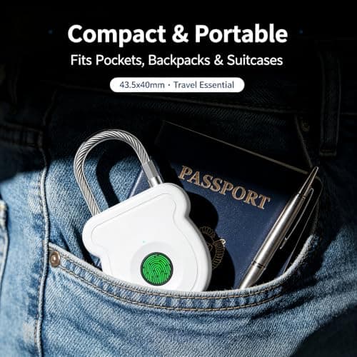 Fingerprint Padlock Smart Padlock Biometric Padlock USB C Rechargeable Padlock Fingerprint Lock for Backpack Suitcase Luggage Gym Locker Cabinet Travel Lock (Grey) — view 3