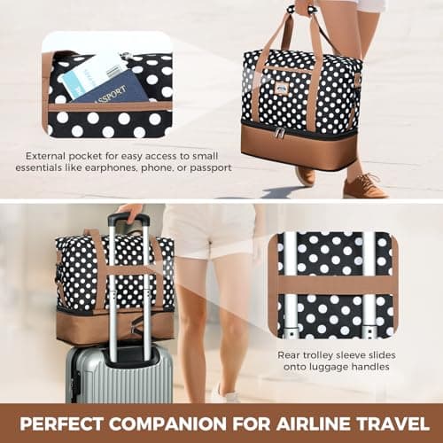 Lekesky Travel Holdall Bag for Women – Underseat Cabin Bag for Ryanair (40×30×20cm), Ideal for Weekend Trips, Overnight Stays, Gym, Sports or Hospital Use (Dot) — view 5