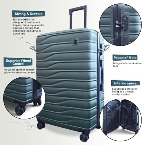 Infinity Leather Hard Shell Green Cabin 56 x 36 x 23 cm Secure Luggage Suitcase Suitable for Easyjet, Ryanair — view 3