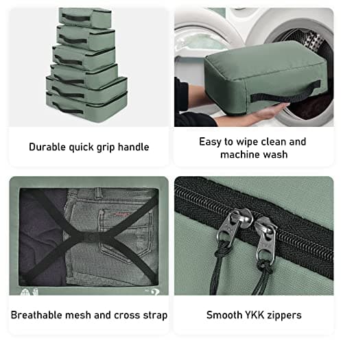 ECOHUB Packing Cubes for Suitcase 7 PCS Travel Organiser Packing Bags Recycled PET Eco Friendly Travel Accessories Shoes Bags Storage Bag Luggage Organiser Pouch(Green) — view 5
