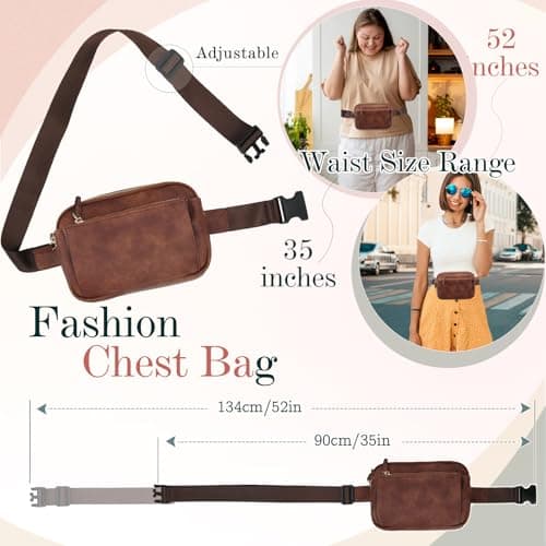 Waist Bag for Women, VX VONXURY Vegan Leather Bumbags Fanny Pack Lightweight Crossbody Belt Bag with Adjustable Strap for Outdoor Running Hiking,Brown — view 2