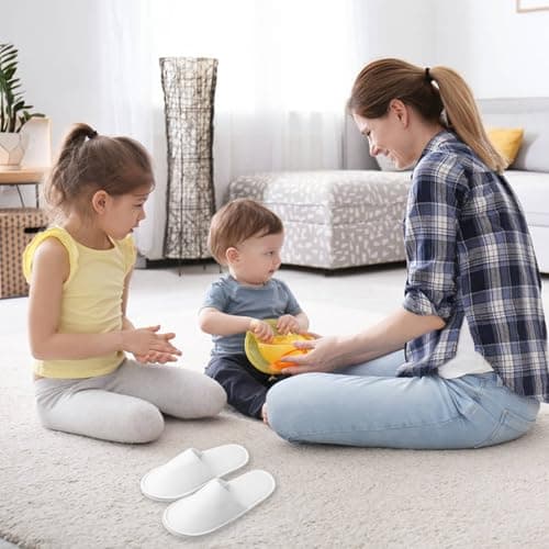 Hilai 5 Pairs of Disposable Slippers for Kids, Breathable & Non-Slip Room Slippers for Hotels, Travel & Home, Towel for Children Aged 4-8 — view 2