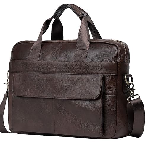 BTDAO Leather Briefcase 15 inch Laptop Bag Messenger Shoulder Work Bag Crossbody Handbag for Business Travelling for Men Father Husband (CFC-Brown)