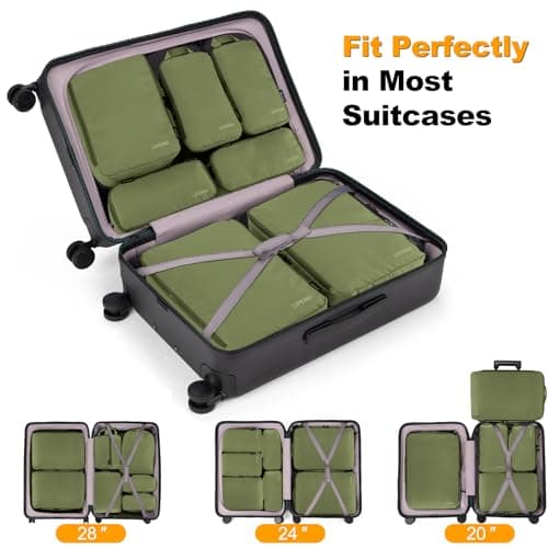 Compression Packing Cubes, Lumesner 8 Set Travel Essentials Packing Cubes for Carry on Suitcases, Compression Suitcase Organizers Bag Set & Travel Cubes (8-piece,Army green) — view 3