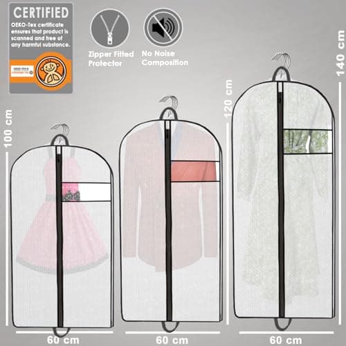 Clothes Bags 12 Pack | Multiple Sizes Suit Covers for Hanging Storage, Polypropylene Garment Dress Bags with Full Zip, Reusable Translucent Clothes Covers, Dust & Moisture Protection — view 2