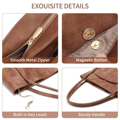 GAEKEAO Tote Bag for Women Simple Ladies Handle Handbags Larger Shoulder Bag Laptop Bags for School Work Travel Brown — view 6