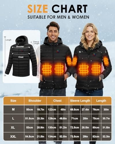 Heated Jacket, 9 Zones & 3 Temperature Levels Usb Heated Down Jacket with 7.4V 20000mAh Power Bank, Upgraded 5 in 1 Heated Gilet Coat for Men Women, Removable Hood, for Outdoor Camping Hiking, XL — view 5