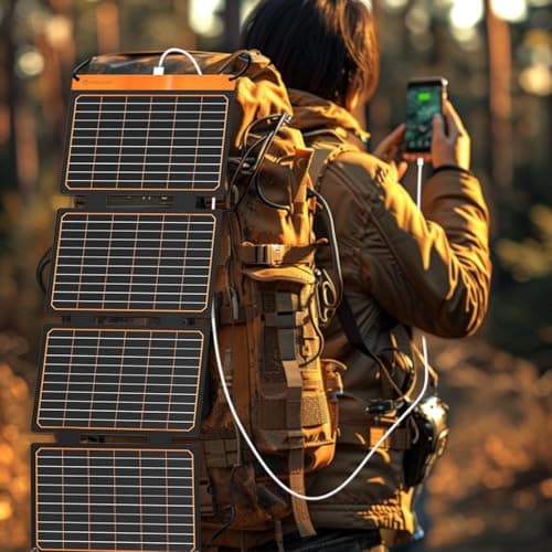FlexSolar 40W Foldable Solar Panels Folding Solar Charger with PD60W USB C QC3.0 USB A Output Waterproof for Camping Backpacking Compatible with Phone — view 6