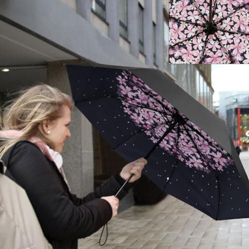 Aolso Travel Umbrella - Windproof Automatic, 8 Ribs Compact Folding, Auto Open/Close, Portable for Men & Women-Cherry blossoms — view 5
